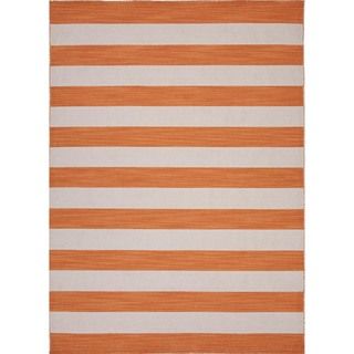 Flat Weave Stripe Red/ Orange Wool Rug (4 X 6)