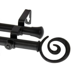 Rod Desyne 66 in.   120 in. Black Double Telescoping Curtain Rod with Spiral Finial 4727 662