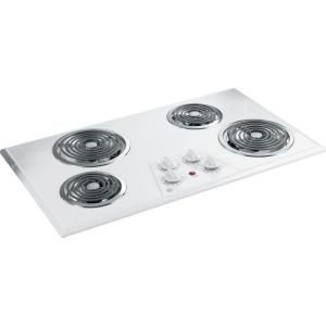 GE 36 in. Coil Electric Cooktop in White with 4 Elements JP626WKWW
