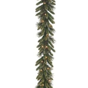 Martha Stewart Living 9 ft. Glittery Gold Pine Garland with 50 Clear Lights GPG3 319 9A
