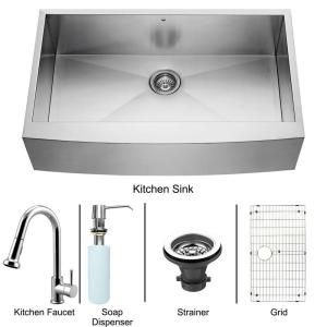 Vigo All in One Apron Front Stainless Steel 40x25.75x13.75 0 Hole Single Bowl Kitchen Sink and Chrome Faucet Set VG15140
