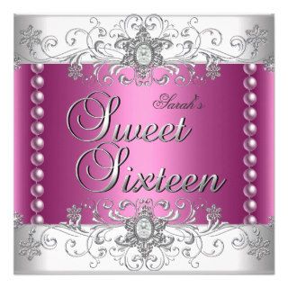 Sweet 16 Birthday Party Pink Pearl White Diamond Personalized Invitations