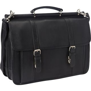 Classic Dowel Rod Laptop Briefcase Black   Le Donne Leather Non