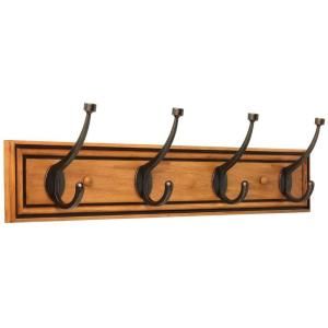 Liberty 27 in. Galena Hook Rail/Rack with 4 Pilltop Hooks in Honey Maple and Statuary Bronze 129846