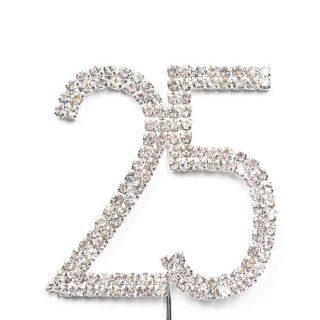 Cosmos  Rhinestone Crystal Silver Number 25 Birthday 25th Anniversary Cake Topper: Kitchen & Dining