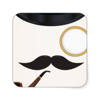 Gentleman Moustache Must Dash Monacle & Bowler Hat Square Sticker