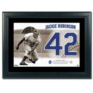Brooklyn Dodgers   Jackie Robinson "Base Stealing Threat" Upper Deck MLB Legendary Jersey Numbers Collection : Sports Related Trading Cards : Clothing