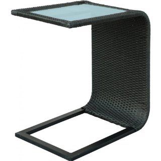 Darlee Vienna Resin Wicker Patio Slider Table With Glass Top   Espresso : Outdoor Side Tables : Patio, Lawn & Garden