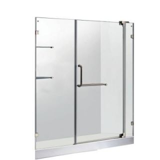 Vigo 60 in. x 80 in. Frameless Pivot Shower Door in Brushed Nickel with Clear Glass and White Base VG6042BNCL60WM