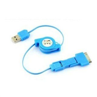 Ayangyang Blue 3in1 USB to Mini Micro 30 PIN 3in1 Retractable USB Cable for Micro Mini Dock 30pin Dock Mini and Micro Connectors: Electronics
