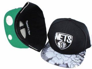 Nba Mitchell and Ness Nets Custom Snapback Hat(black)  Baseball And Softball Uniform Hats  Sports & Outdoors