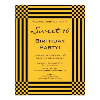 Black and Yellow Stripes Sweet 16 Birthday Party Personalized Invites