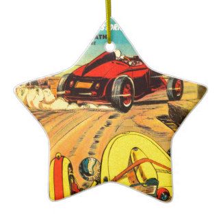 Hot Rod Car Racing   Vintage Art Christmas Tree Ornaments