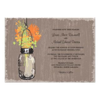 Vintage Mason Jar and Wildflowers Wedding Personalized Invitations