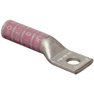 Burndy YA25 One Hole Hylug Code Conductor Long Barrel Uninsulated Copper Compression Terminal, 1/0 AWG Conductor, 5/16" Stud Hole Size, 0.75" Tongue Width, 2.48" Length, Pink