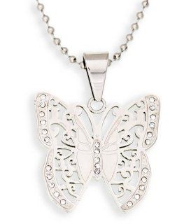 EDFORCE CZ Accent Butterfly Pendant with 20 Inch Polished Bead Necklace 14K Gold Plate (171 0029 P): EDFORCE: Jewelry