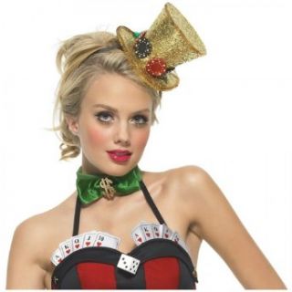 Leg Avenue Women's Mini Top Hat With Poker Chip Detail, Gold, One Size Costume Headwear And Hats Clothing