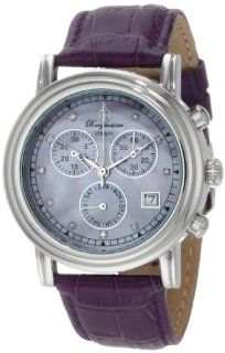 Burgmeister Chronos BM124 190B Damen Chronograph Uhr Leder violett perlmutt Diamanten Tag/Datum: Burgmeister: Uhren