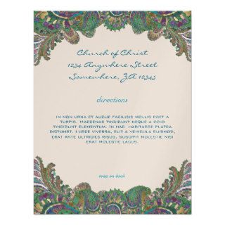 Paisley Peacock Colors Wedding Direction Reception Custom Invitations