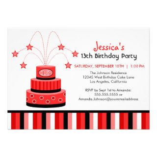 Red and Black 13th Birthday Cake Party Invitation