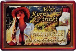 Blechschild Wer Korn trinkt unterstützt die Landwirtschaft 20 x 30cm Reklame Retro Blech 138: Küche & Haushalt