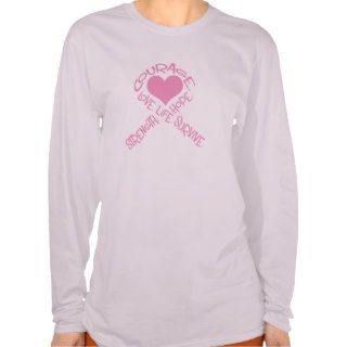 Pink Ribbon of Words Breast Cancer Long Sleeve Shirts