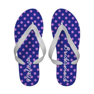 Cute Purple Bridesmaid Polka Dot Custom Name Flip Flops