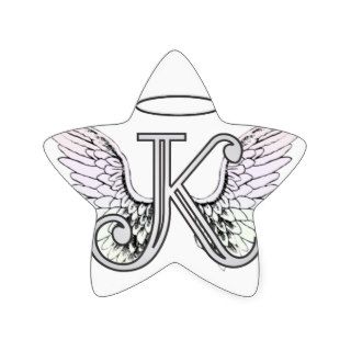 Letter K Initial Monogram with Angel Wings & Halo Star Stickers