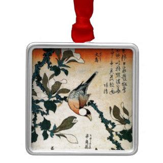 Java Sparrow and Kobushi Magnolia (by Hokusai) Christmas Tree Ornament