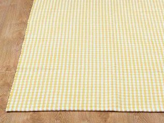 Homescapes Gingham Karo Teppich Vorleger, 110 x 170 cm, 100 % reine Baumwolle, gelb und weiß: Küche & Haushalt