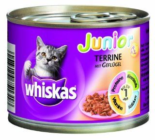 Whiskas Dose Junior mit Geflügel Katzenfutter 195 g, 24er Pack (24 x 195 g): Haustier