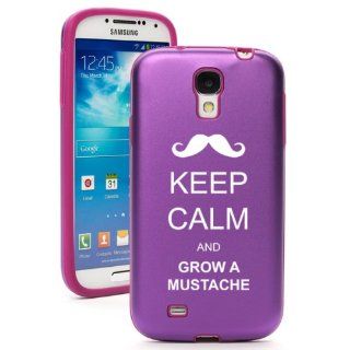 Purple Samsung Galaxy S4 S IV i9500 Aluminum & Silicone Hard Back Case Cover KA621 Keep Calm and Grow A Mustache: Cell Phones & Accessories