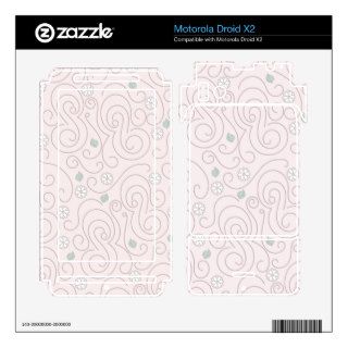 Pastel Pink with Flowers, Leaves and Swirls Motorola Droid X2 Skin