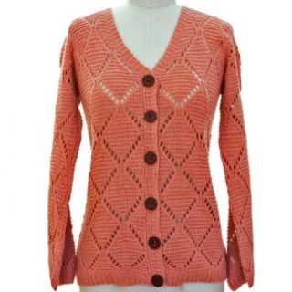 Luxury Divas Rose Pink Diamond Pattern Long Sleeve Button Down Sweater Cardigan