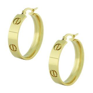 Stainless Steel Yellow Gold Tone Screw Design Womens Hoop Earrings: My Daily Styles: Jewelry