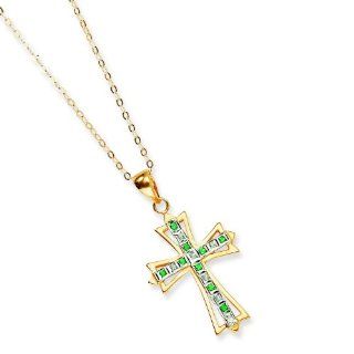 Sterling Silver Gold Plated Diamond & Emerald Cross Pendant   Pendant Necklaces