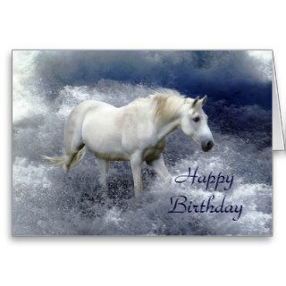 Fantasy White Horse & Ocean Surf Birthday Card