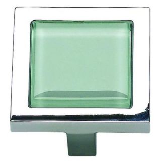 Atlas Homewares Spa Collection 1 3/8 in. Green Glass And Polished Chrome Square Cabinet Knob 230 GR/CH