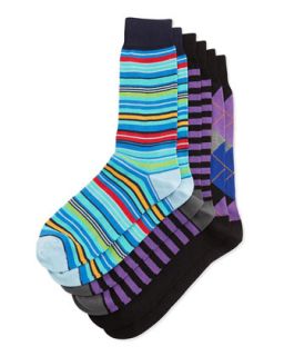 Three Pair Sock Set, Stripe/Argyle/Stripe