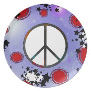 Cute Christmas Stars & Peace Sign Abstract Art Plates