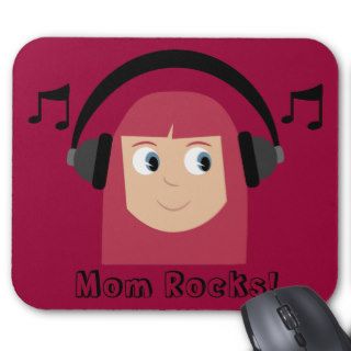 Mom Rocks Cute Cartoon Redhead Mom & Headphones Mousepads