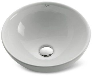 Kraus KCV 141 ORB White Round Ceramic Sink with Pop Up Drain, Oil Rubbed Bronze   Vessel Sinks  