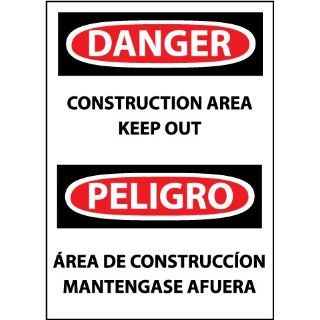 NMC ESD132PB Bilingual OSHA Sign, Legend "DANGER   CONSTRUCTION AREA KEEP OUT", 10" Length x 14" Height, Pressure Sensitive Vinyl, Black/Red on White: Industrial Warning Signs: Industrial & Scientific