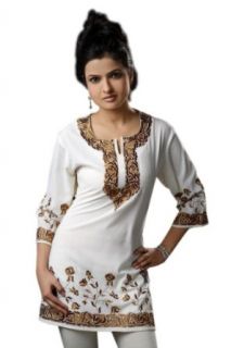 Women Embroidered Designer Moderate white Tunic Top: Clothing