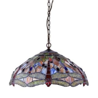Chloe Lighting Tiffany Style Dragonfly 3 Light Stainless Steel Pendant Fixture with 18 in. Shade CH2825DB18 DH3