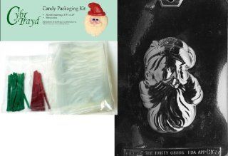 Cybrtrayd MdK50C C165 Santa Head Christmas Chocolate Mold with Chocolate Packaging Kit and Molding Instructions, Includes 50 Cello Bags, 25 Red and 25 Green Twist Ties: Candy Making Molds: Kitchen & Dining