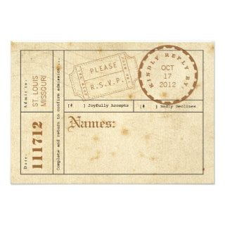 Vintage Ticket Tab Response Card Personalized Invitation