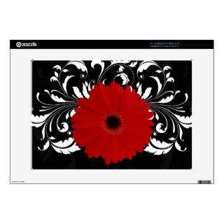 Red Gerbera Daisy on Black Laptop Skin