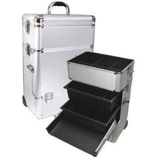 Silver Professional Rolling Makeup Case with Trays Style No. TS 87 : Makeup Train Cases : Beauty