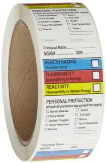 Roll Products 163 0015 Litho Removable Adhesive HMIG Label with 4 Color Imprint, MSDS Chemical Name (with blank), 2 1/2" Length x 1 1/2" Width, For Identifying and Marking, White (Roll of 250): Industrial & Scientific